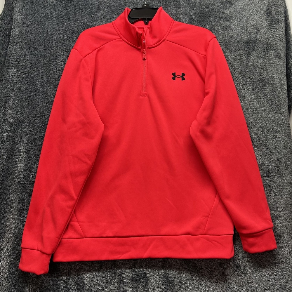 Under Armour Mens Size L Red Long Sleeve 1/4 Zip Fleece Pullover Shirt (K9)